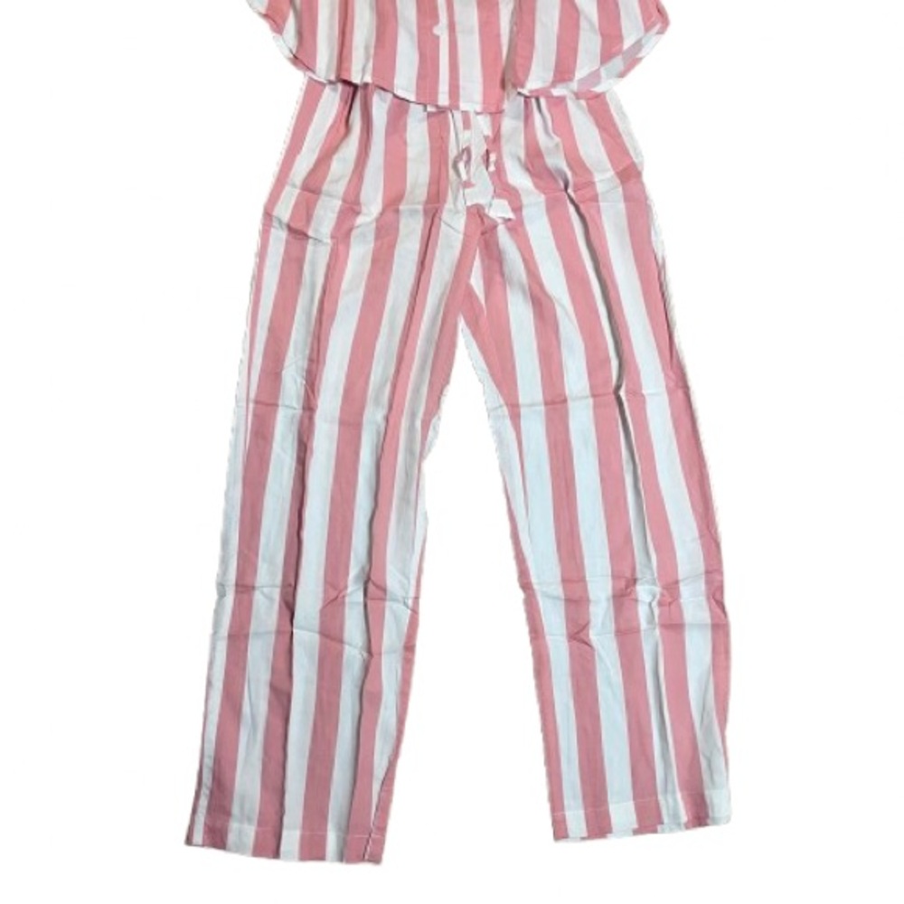 Striped Pink and White Women's Pajama Set - Picture 4 of 5